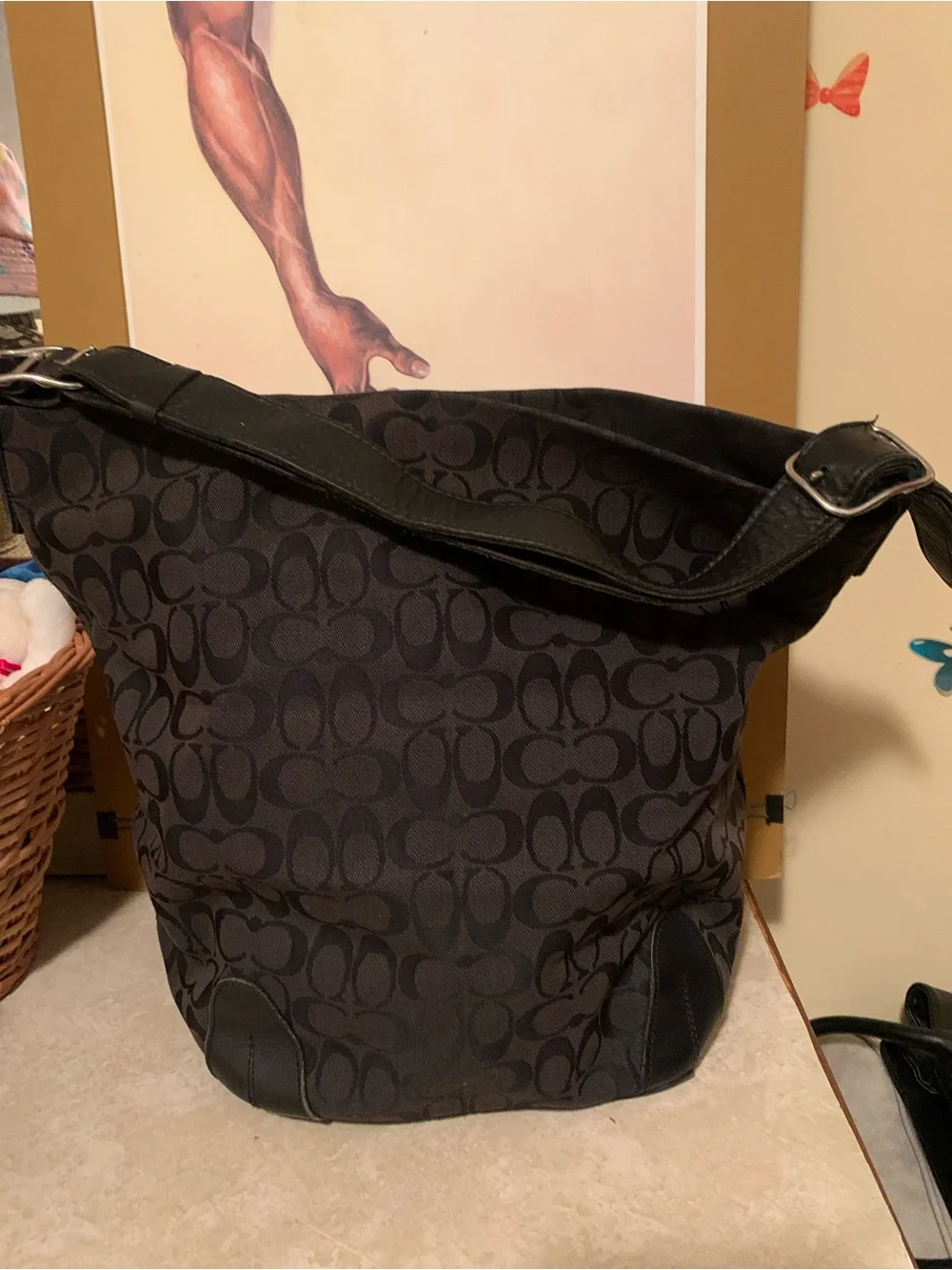 Coach Black Signature Hobo Shoulder Bag